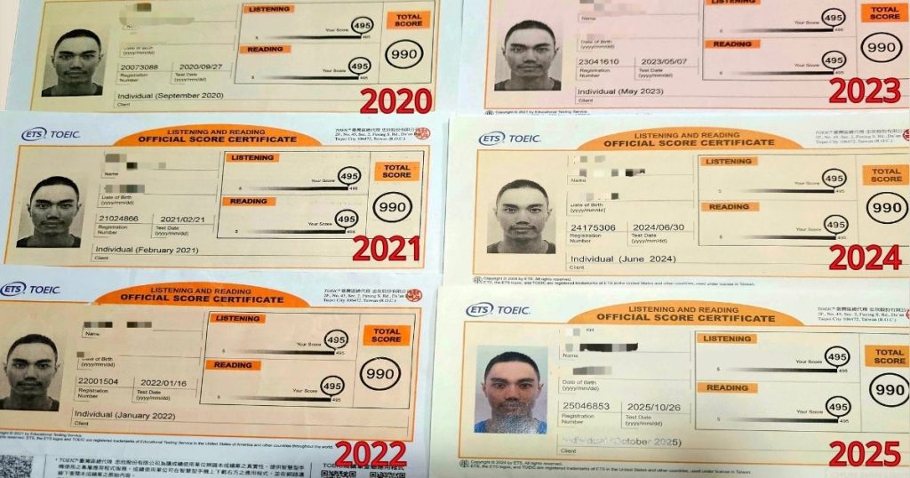 藍皓老師2020~2025年連續六年多益滿分