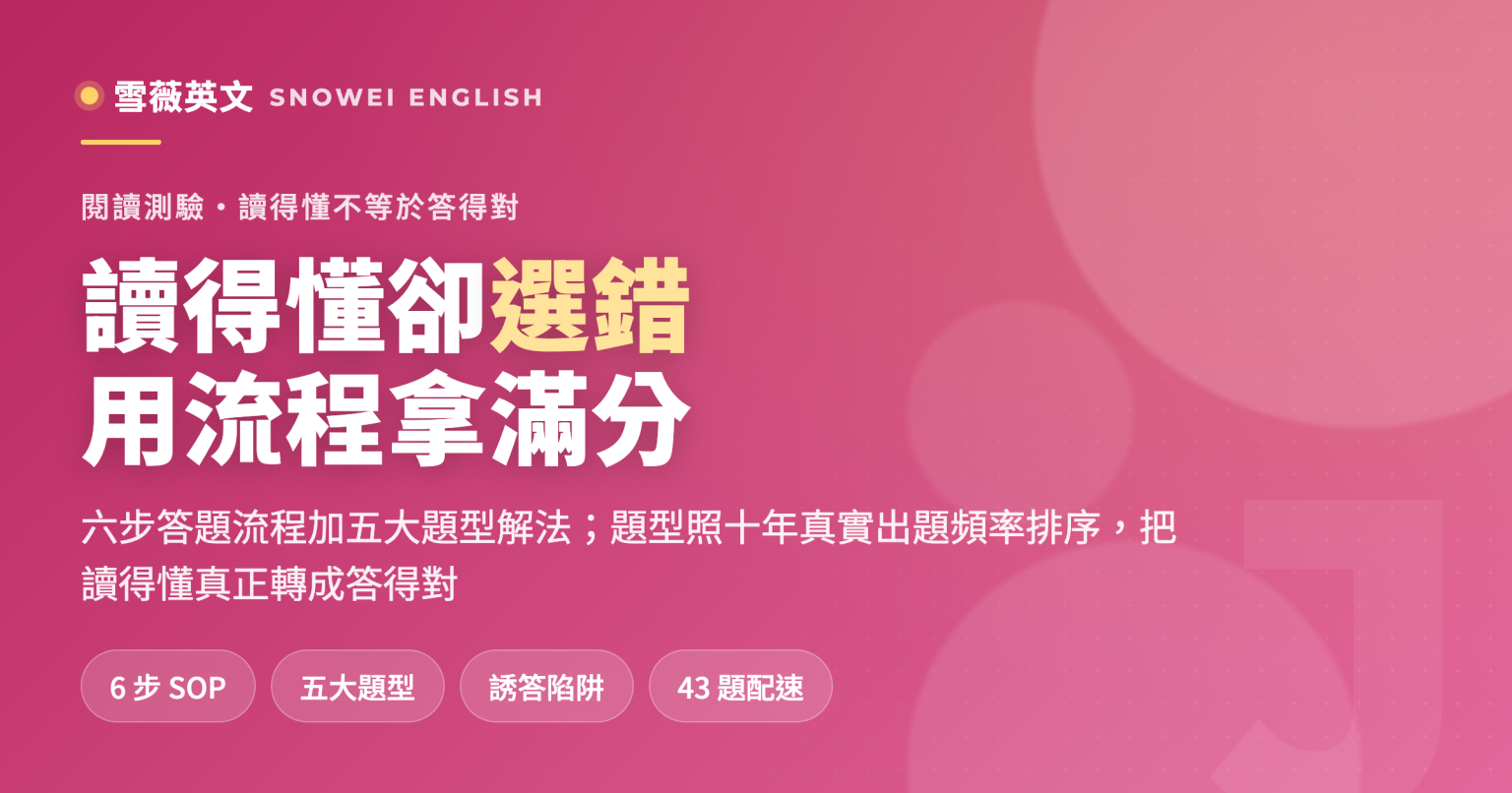 會考英文閱讀測驗答題流程:6 步 SOP、依十年出題頻率排序的五大題型解法,以及 43 題 60 分鐘配速建議 - 雪薇英文