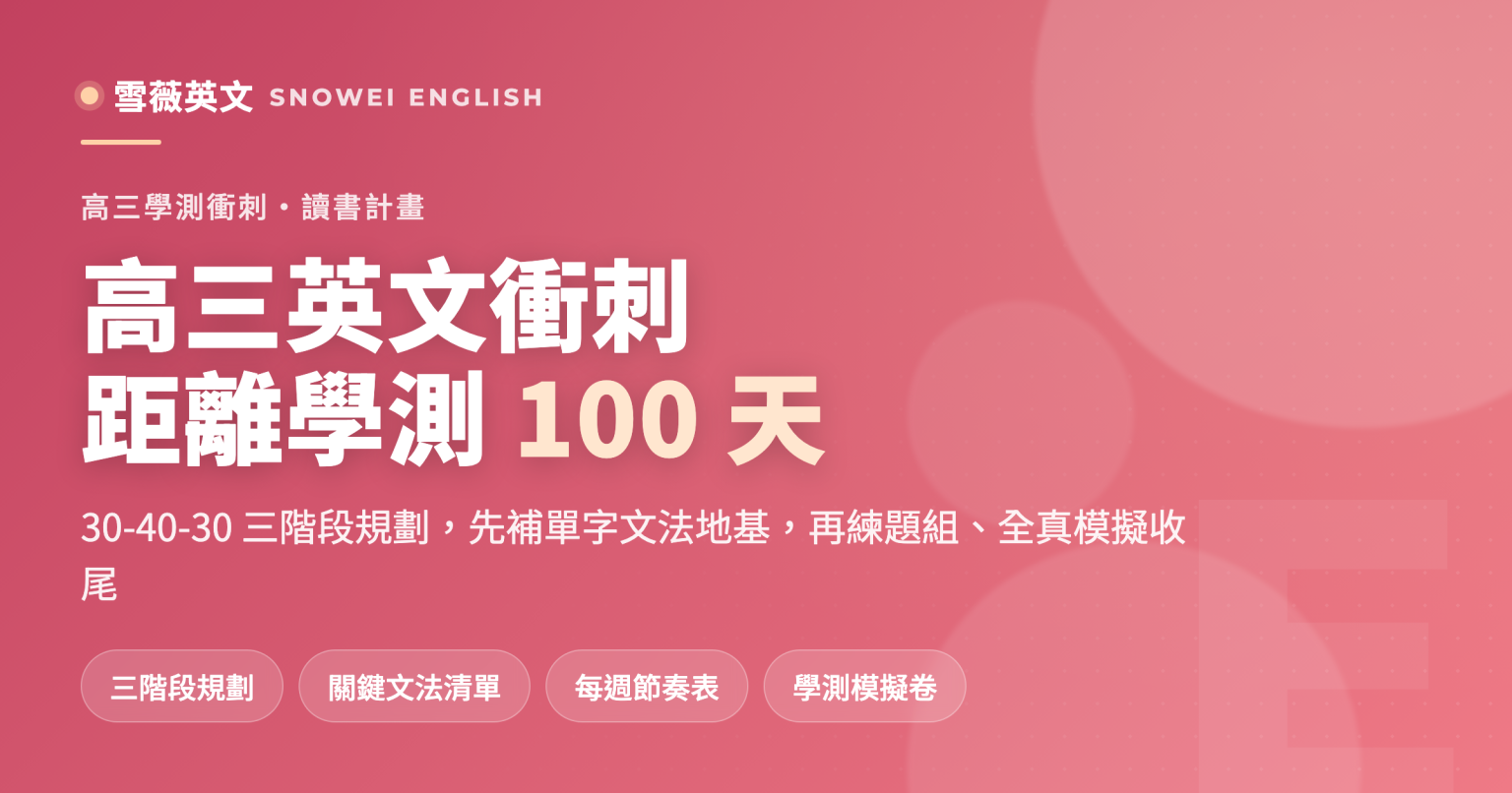 高三英文衝刺:距離學測100天讀書計畫,30-40-30三階段規劃圖解 - 雪薇英文