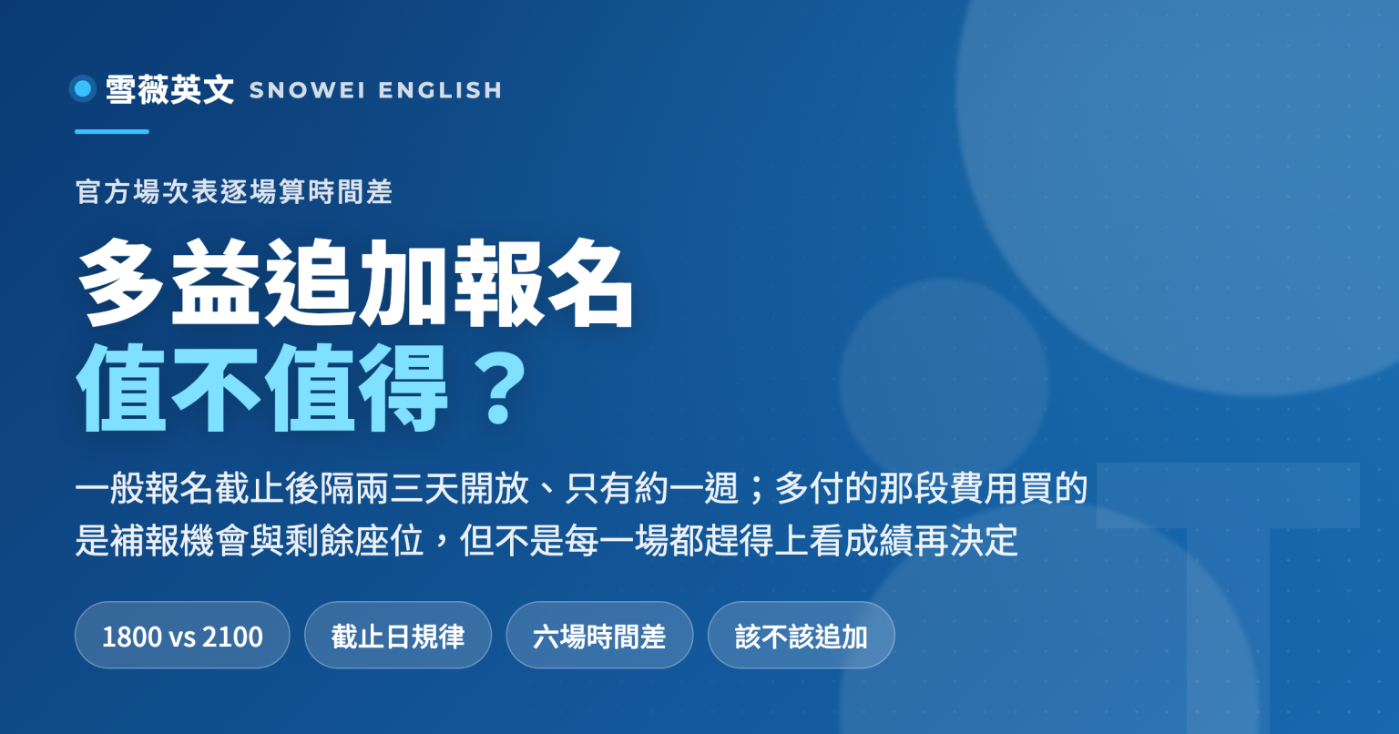 多益追加報名與一般報名的差別:報名費、開放與截止時間規律,以及 2026 下半年六場的實際時間差計算 - 雪薇英文