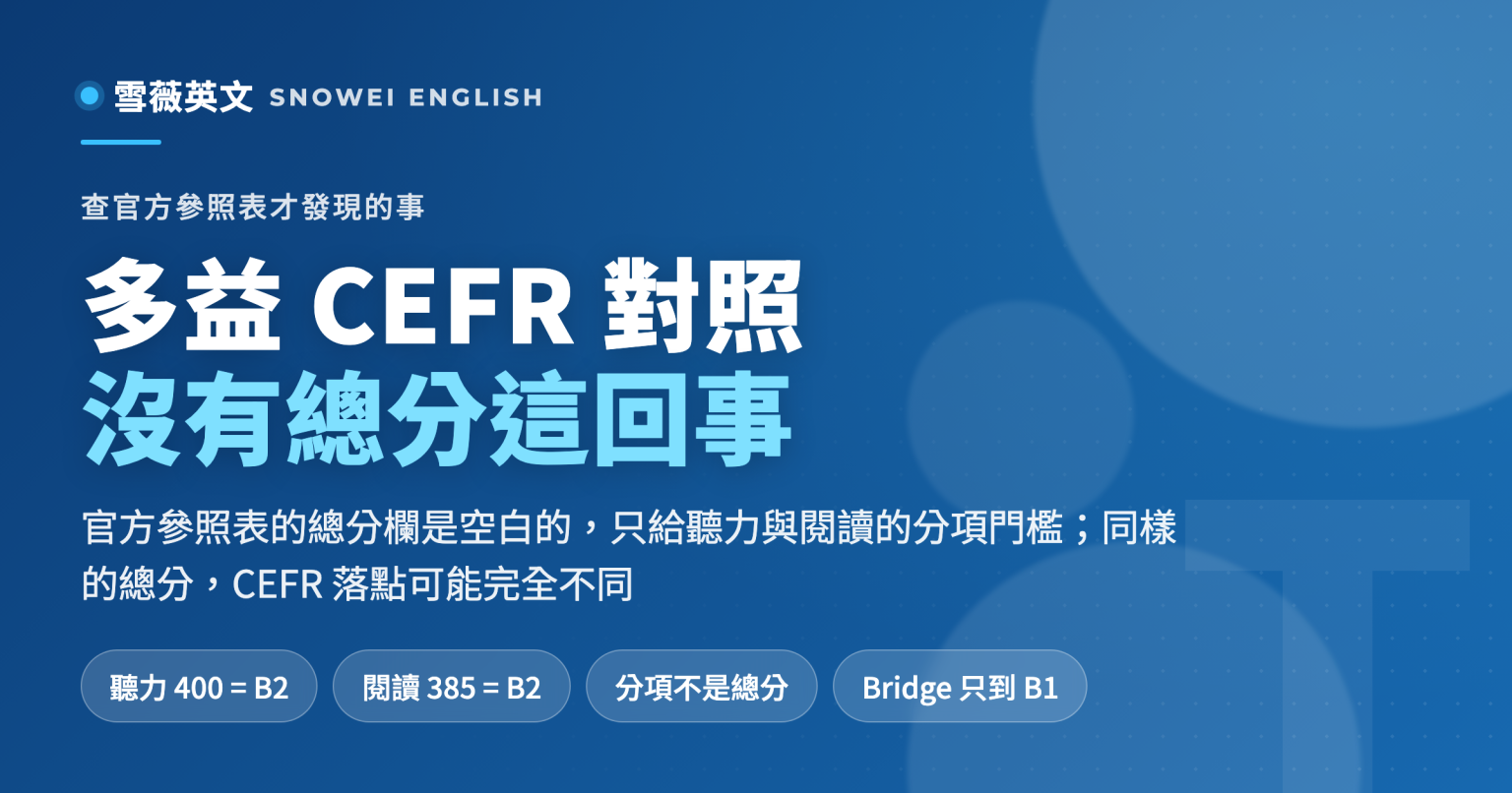 多益分數與 CEFR 等級對照:官方參照表只提供聽力與閱讀分項門檻,沒有總分對照 - 雪薇英文