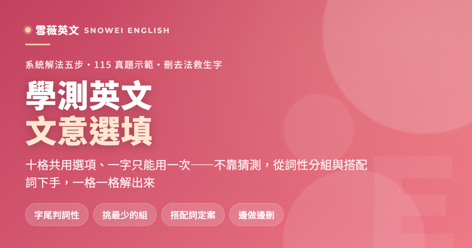 學測英文文意選填:不靠猜測的系統解法,從詞性與搭配下手,附 115 學測真題完整示範 - 雪薇英文