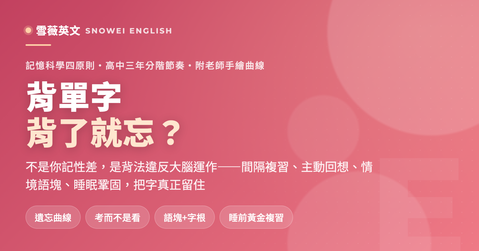 高中生背單字總是背了就忘?從記憶科學四大原則拆解原因與分階背字節奏 - 雪薇英文