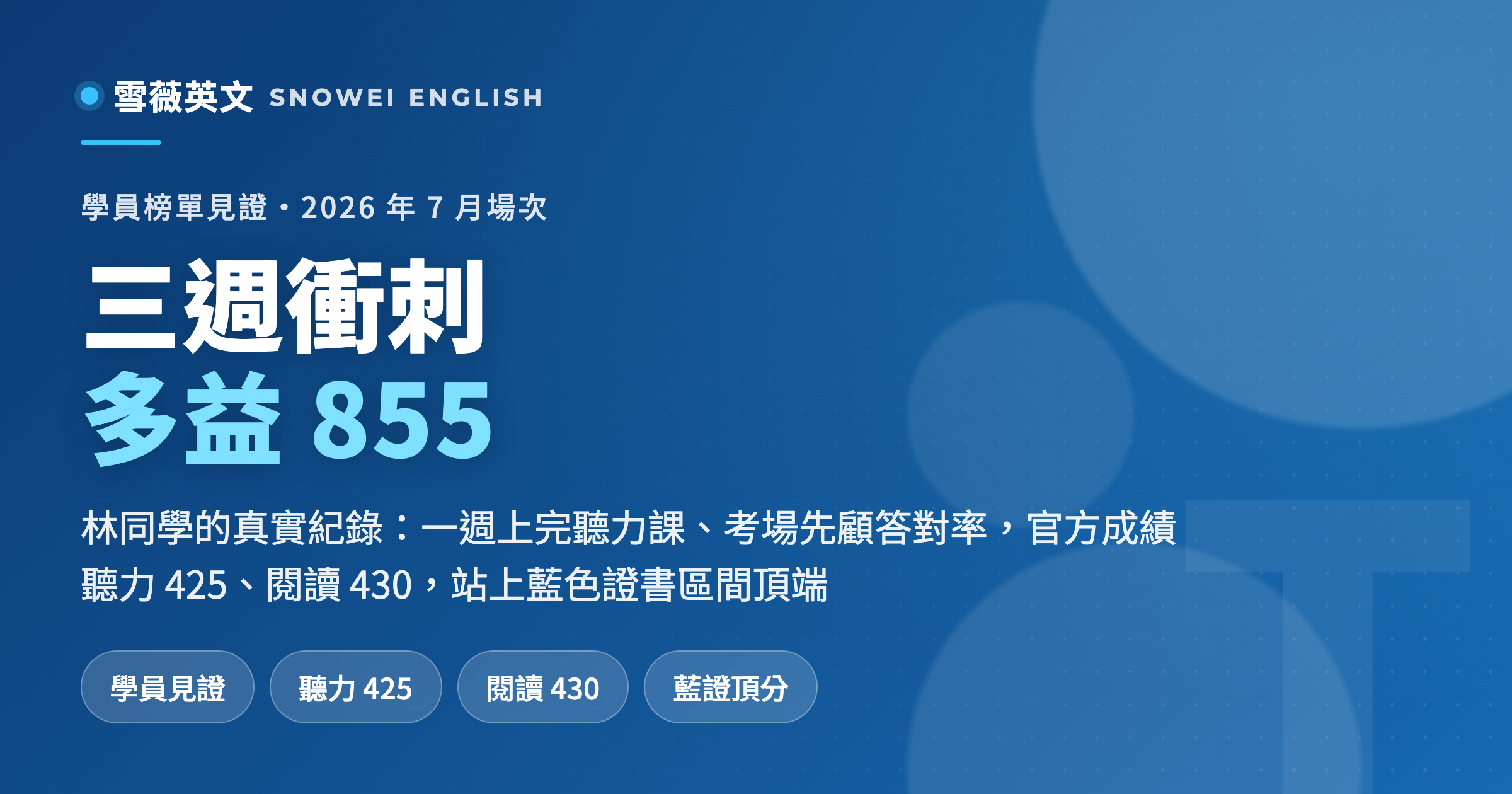 考前三週模考 500 多分,他做了一個決定——三週後多益 855、藍色證書頂分